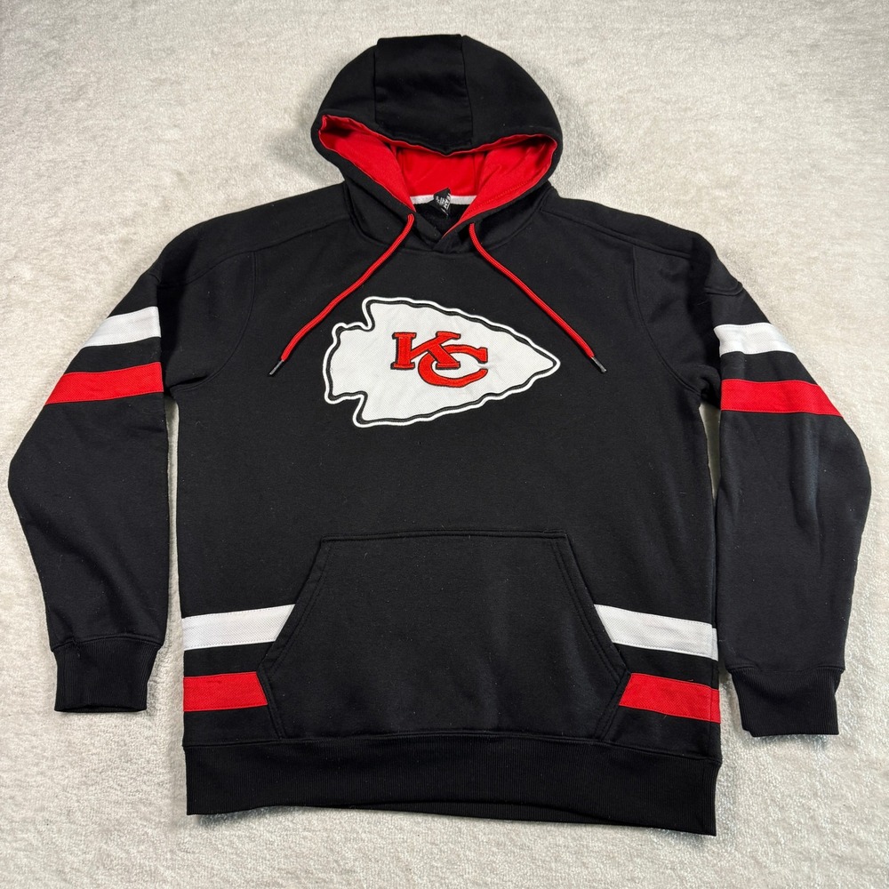 NFL Team Apparel Hoodie Mens Large Black Kansas City Chiefs Pullover Striped